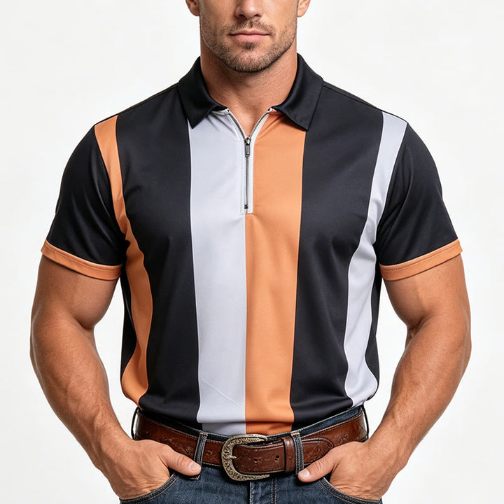 Men's Vintage Vertical Stripe Knit Short Sleeve Polo Shirt - image 1