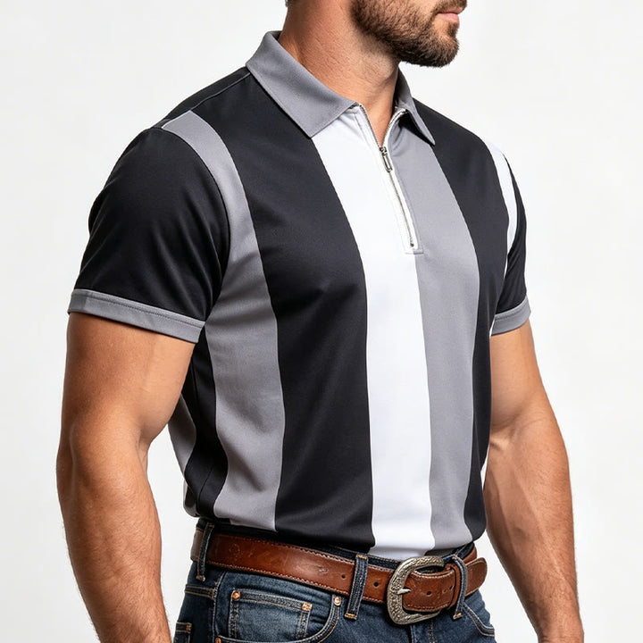 Men's Vintage Vertical Stripe Knit Short Sleeve Polo Shirt - image 14