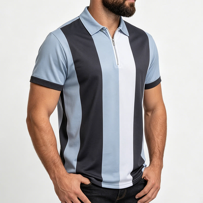 Men's Vintage Vertical Stripe Knit Short Sleeve Polo Shirt - image 10