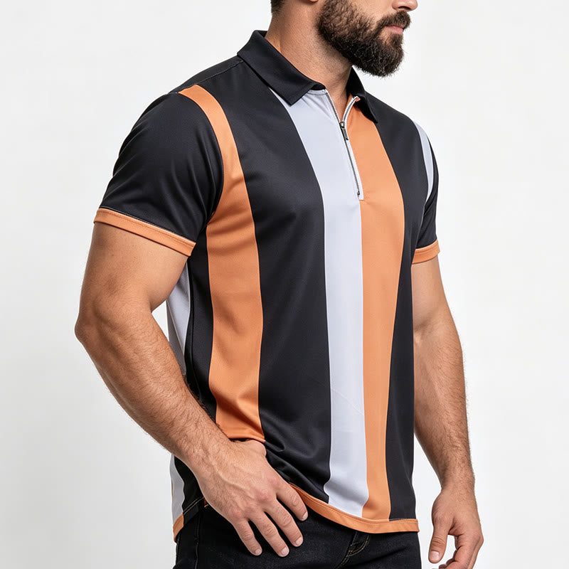 Men's Vintage Vertical Stripe Knit Short Sleeve Polo Shirt - image 3