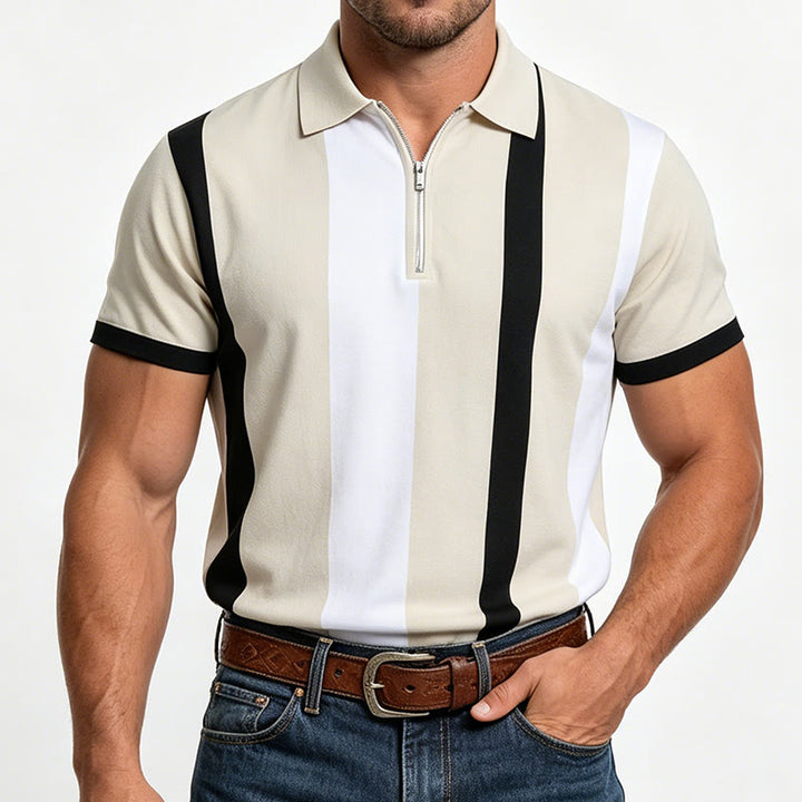 Men's Vintage Vertical Stripe Knit Short Sleeve Polo Shirt - image 11
