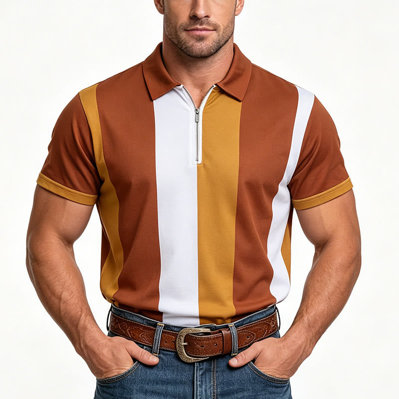 Men's Vintage Vertical Stripe Knit Short Sleeve Polo Shirt - image 18