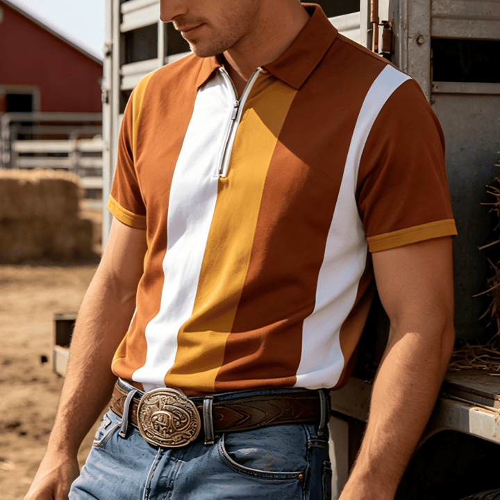 Men's Vintage Vertical Stripe Knit Short Sleeve Polo Shirt - Orange - 5XL - image 8