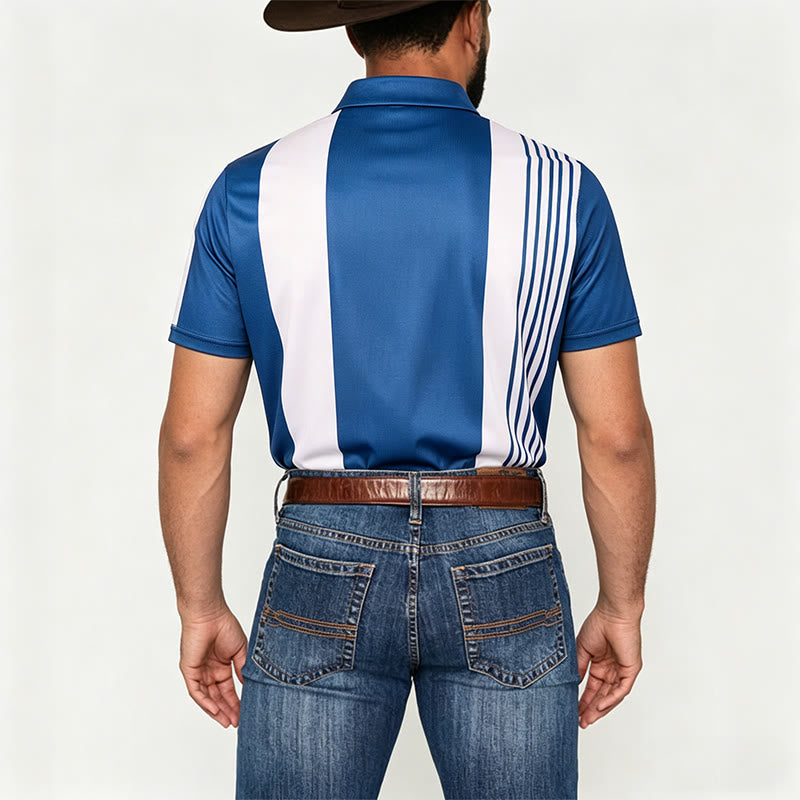 Men's Vintage Striped Argyle Pattern Casual Polo Shirt - image 2