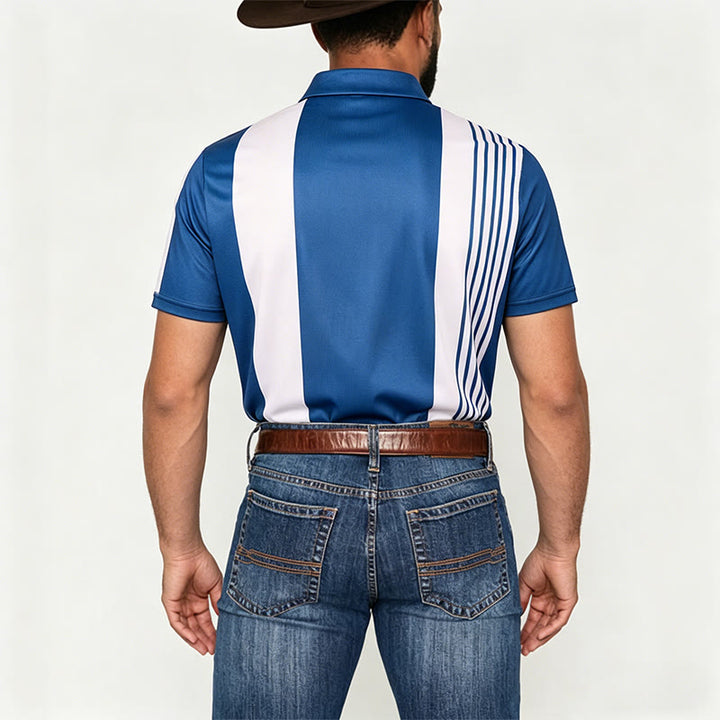 Men's Vintage Striped Argyle Pattern Casual Polo Shirt - image 2