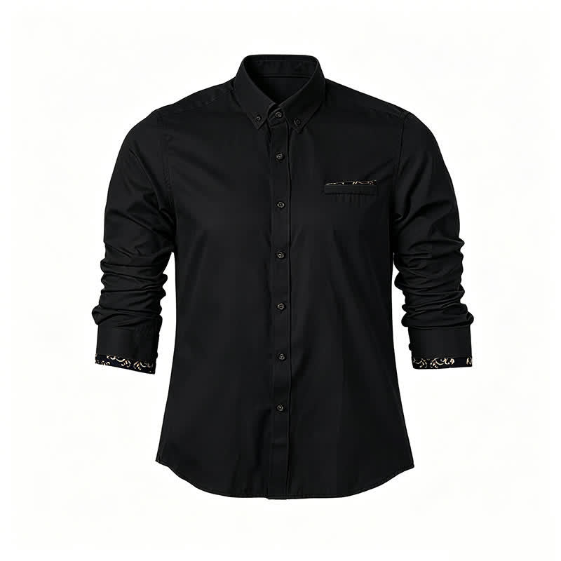 Men's Gold Baroque Accent Formal Business Dress Shirt - Black - 5XL - image 3