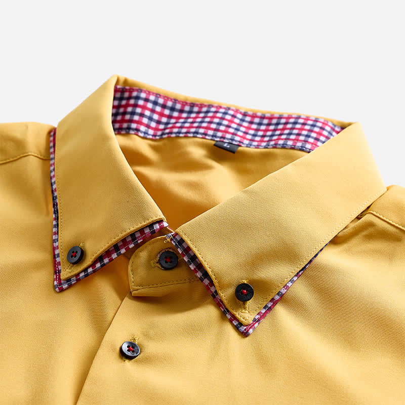 Refined Men's Gingham Contrast Double-Collar Dress Shirt - image 6