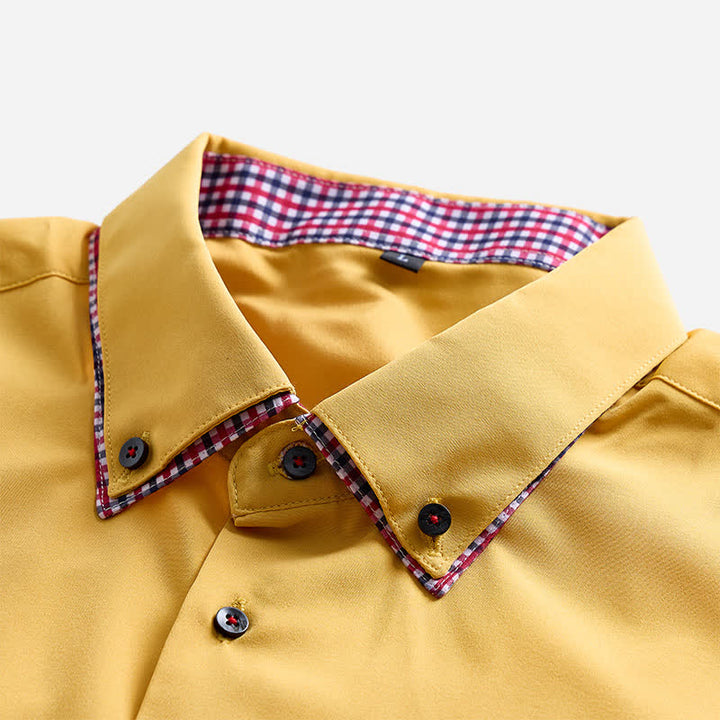 Refined Men's Gingham Contrast Double-Collar Dress Shirt - image 6