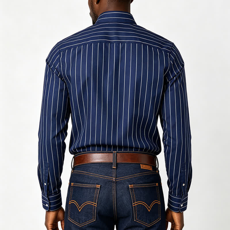 Men's Timeless Vertical Stripe Pattern Formal Dress Shirt - image 2