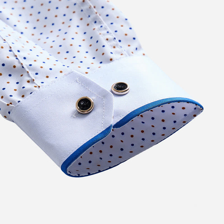 Men's Formal Polka Dot Contrast Trim Dress Shirt - image 7
