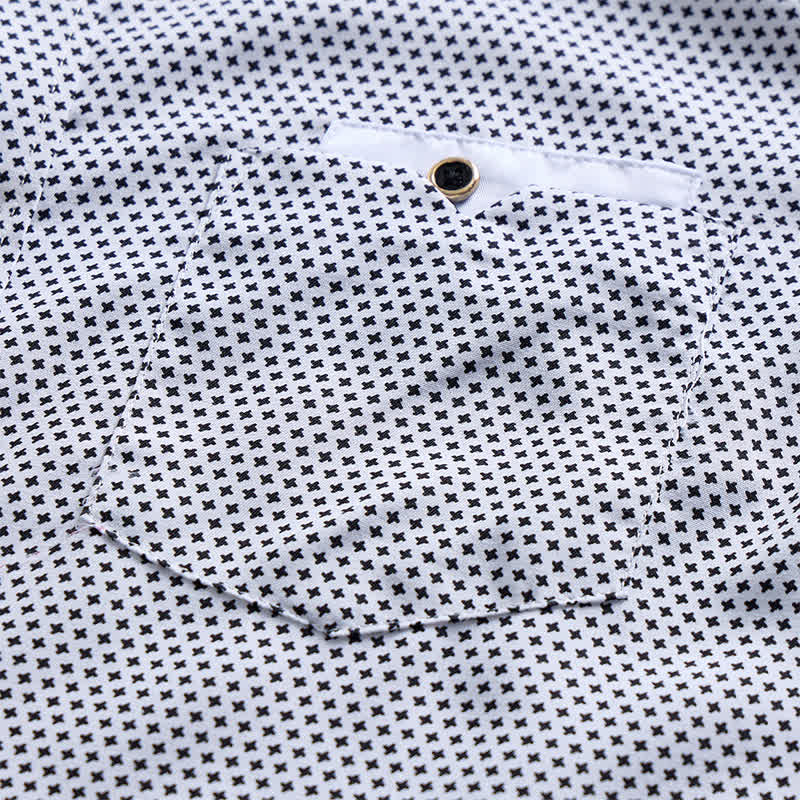 Men's Black & White Micro Cross Pattern Dress Shirt - image 4