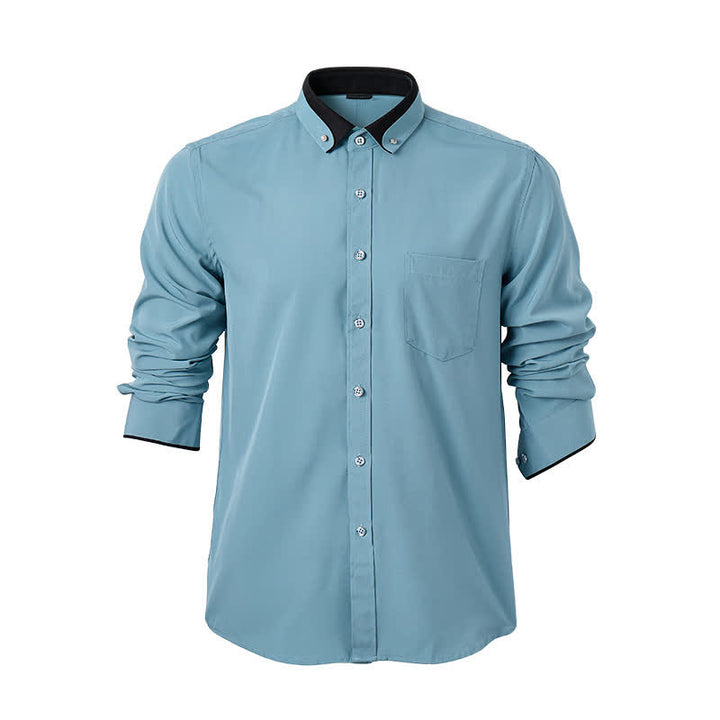 Men's Solid Collar Contrast Black Collar Dress Shirt - image 7