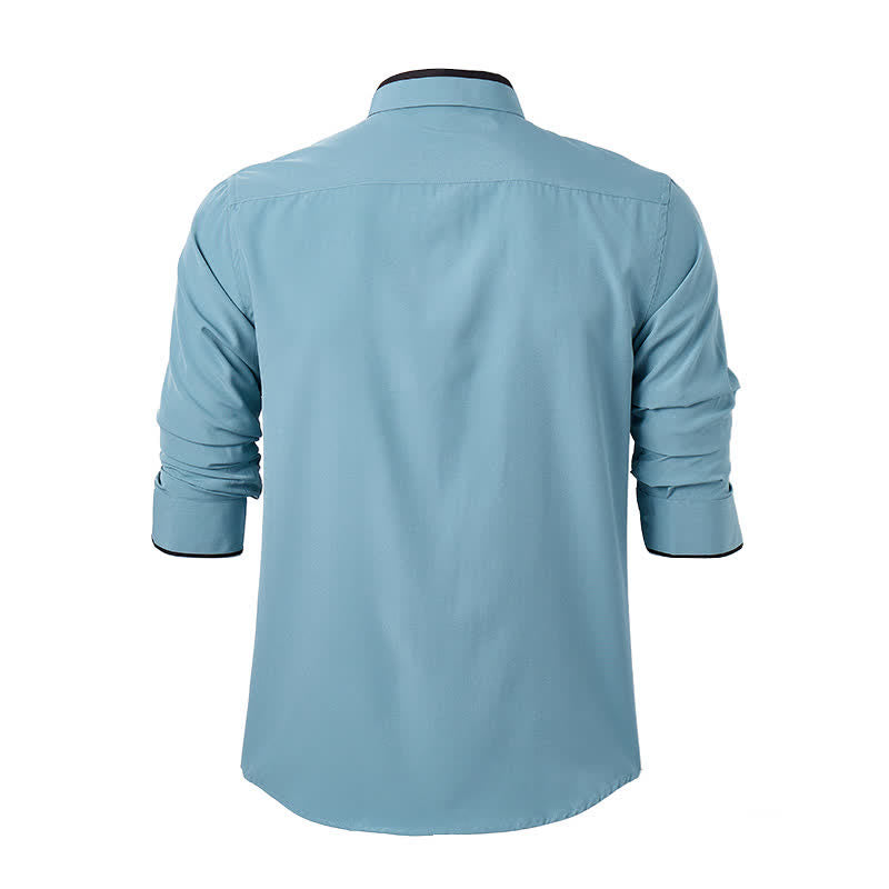 Men's Solid Collar Contrast Black Collar Dress Shirt - image 8
