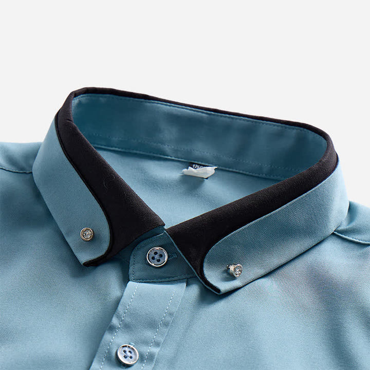 Men's Solid Collar Contrast Black Collar Dress Shirt - image 3