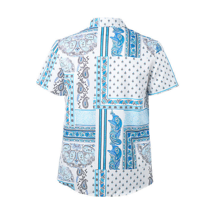 Men's Vintage Blue & White Patchwork Paisley Print Shirt - image 9