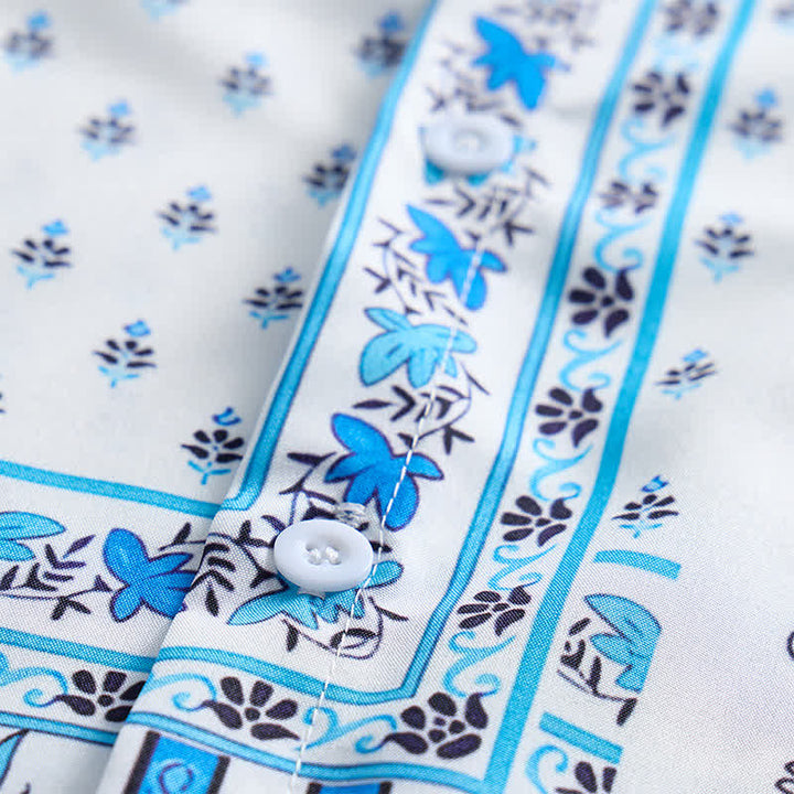 Men's Vintage Blue & White Patchwork Paisley Print Shirt - image 7
