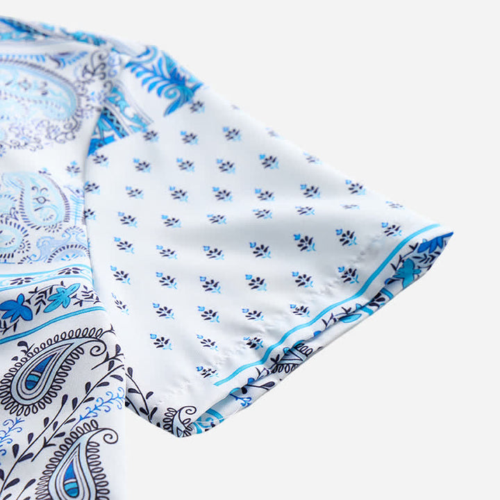 Men's Vintage Blue & White Patchwork Paisley Print Shirt - image 5