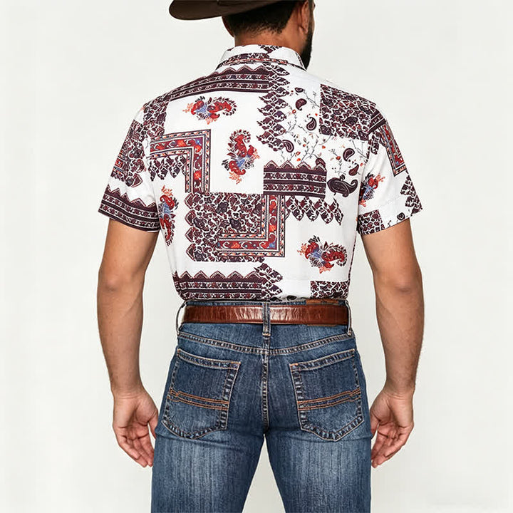 Men's Deep Brown & White Tribal Border Paisley Print Shirt - image 2