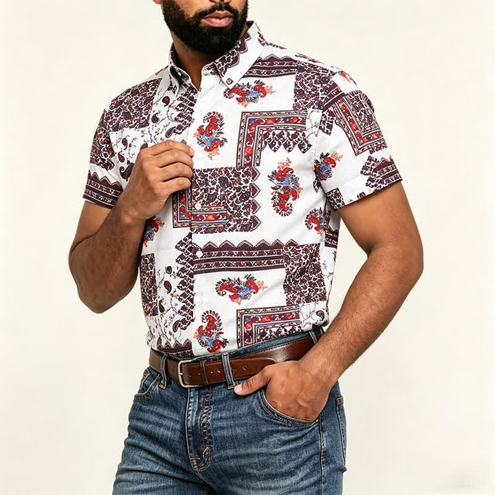 Men's Deep Brown & White Tribal Border Paisley Print Shirt - image 3