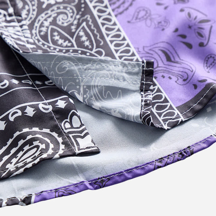 Men's Streetwear Black & Purple Paisley Print Shirt - image 6