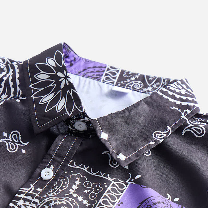 Men's Streetwear Black & Purple Paisley Print Shirt - image 4