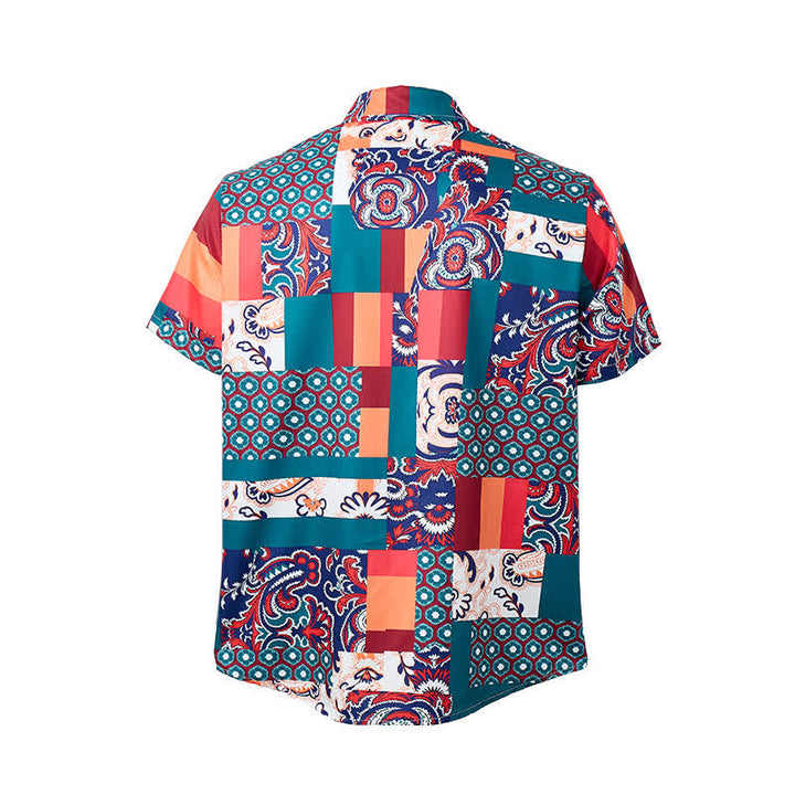 Men's Green & Orange Boho Patchwork Paisley Print Shirt - image 9