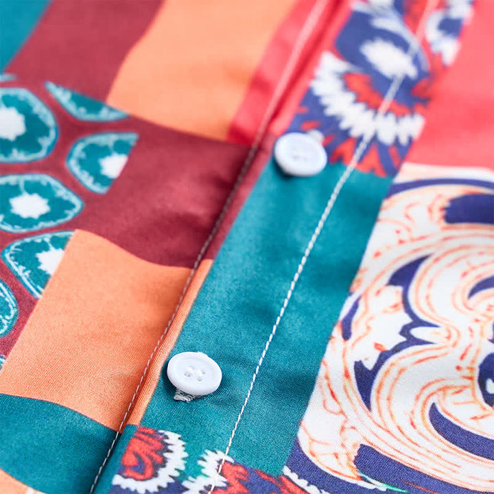 Men's Green & Orange Boho Patchwork Paisley Print Shirt - image 5