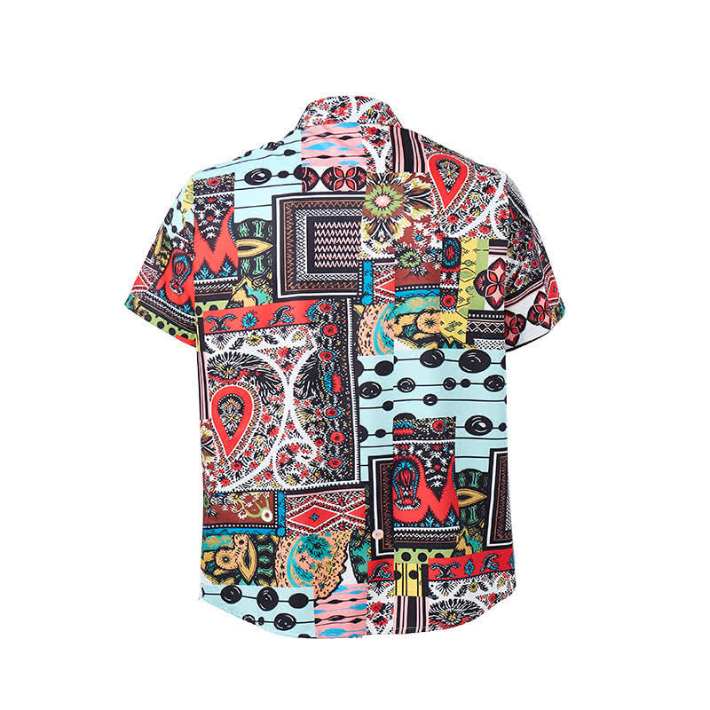 Men's Retro Ethnic Multicolor Geometric Paisley Block Print Shirt - image 9