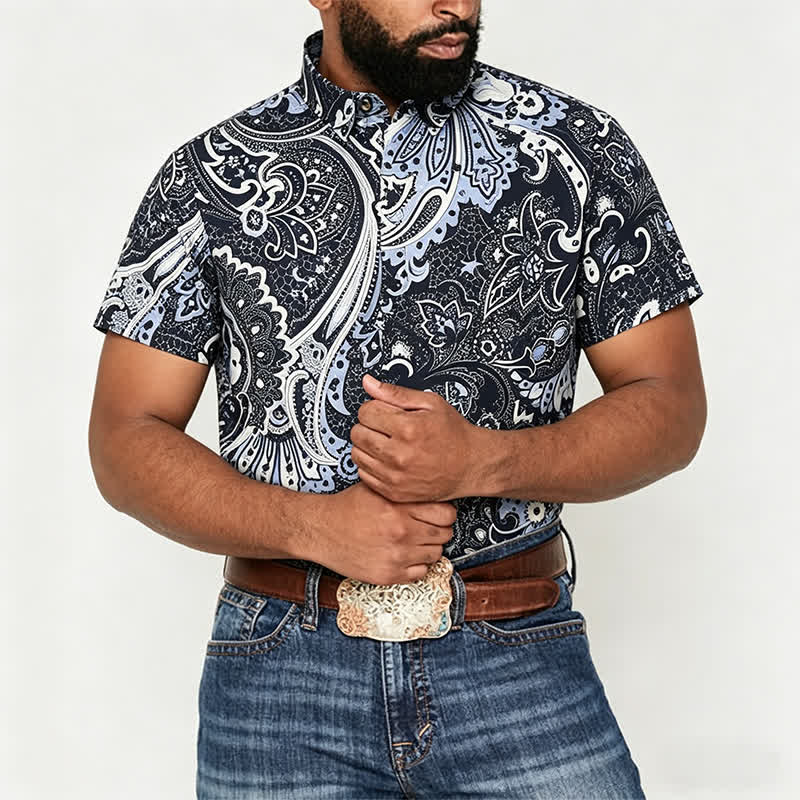 Men's Grey & White Floral Paisley Print Casual Shirt - image 1