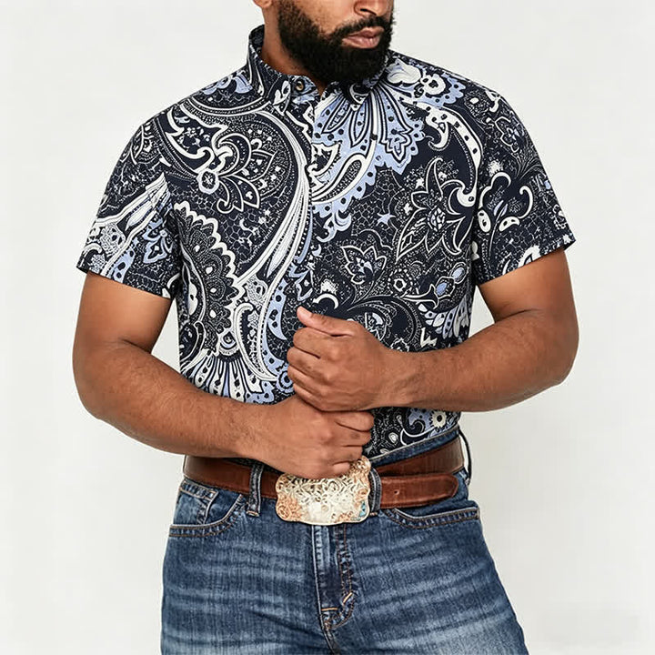 Men's Grey & White Floral Paisley Print Casual Shirt - image 1