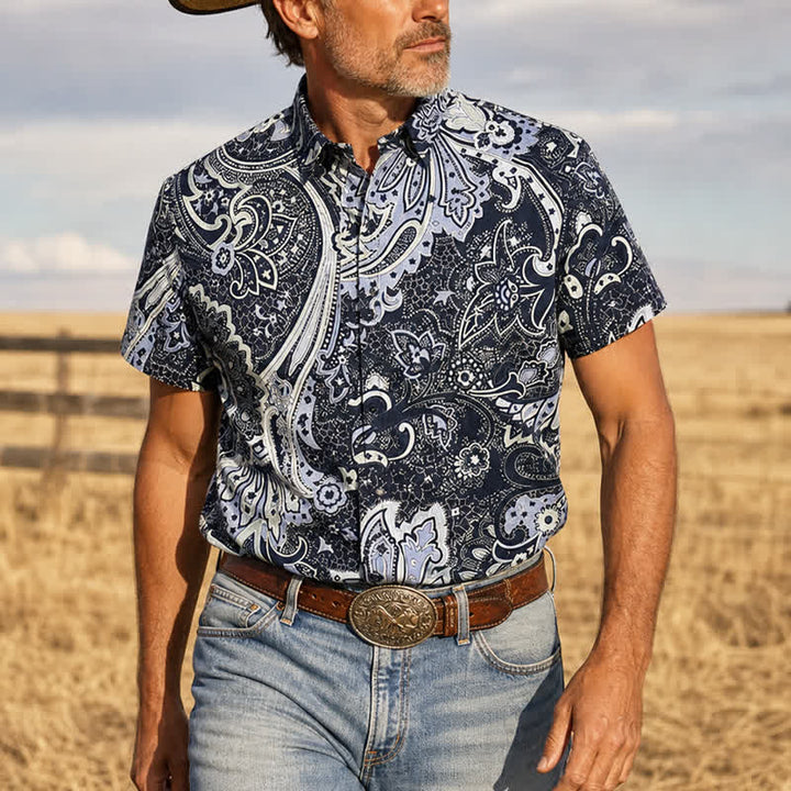 Men's Grey & White Floral Paisley Print Casual Shirt - Dark Gray - 2XL - image 0