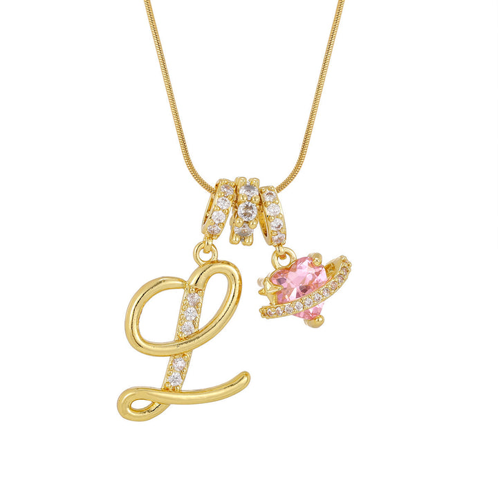 Trendy Dopamine Style Letter Pink Heart Charm Necklace - L - Golden - image 13