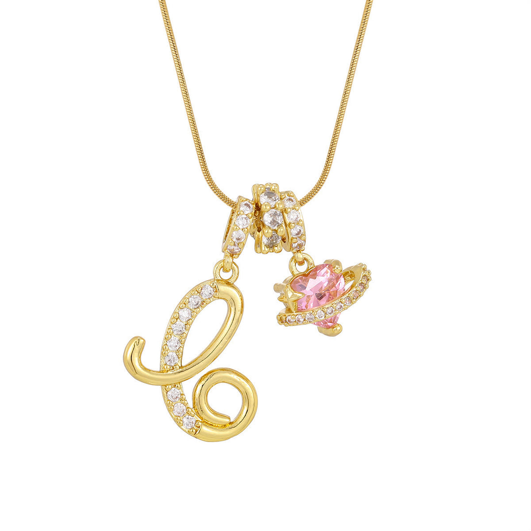 Trendy Dopamine Style Letter Pink Heart Charm Necklace - C - Golden - image 5
