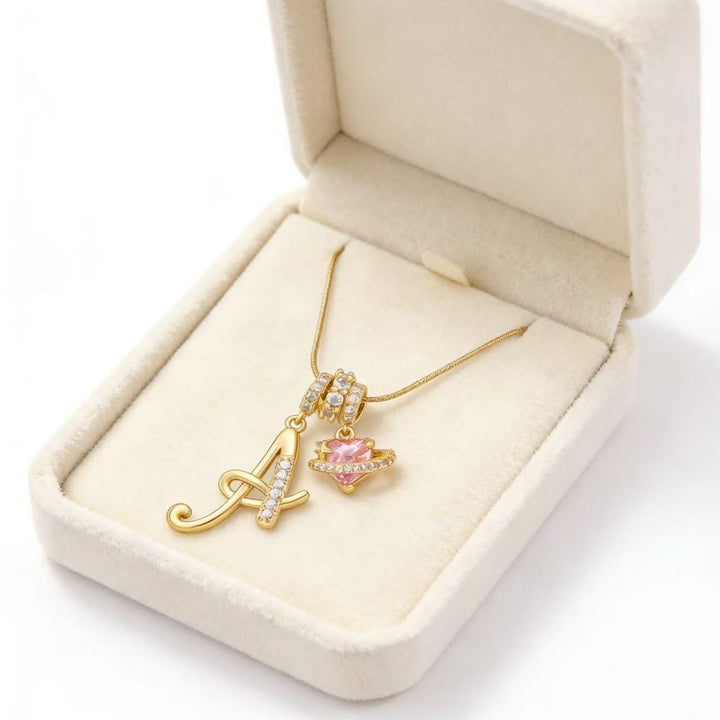 Trendy Dopamine Style Letter Pink Heart Charm Necklace - image 1