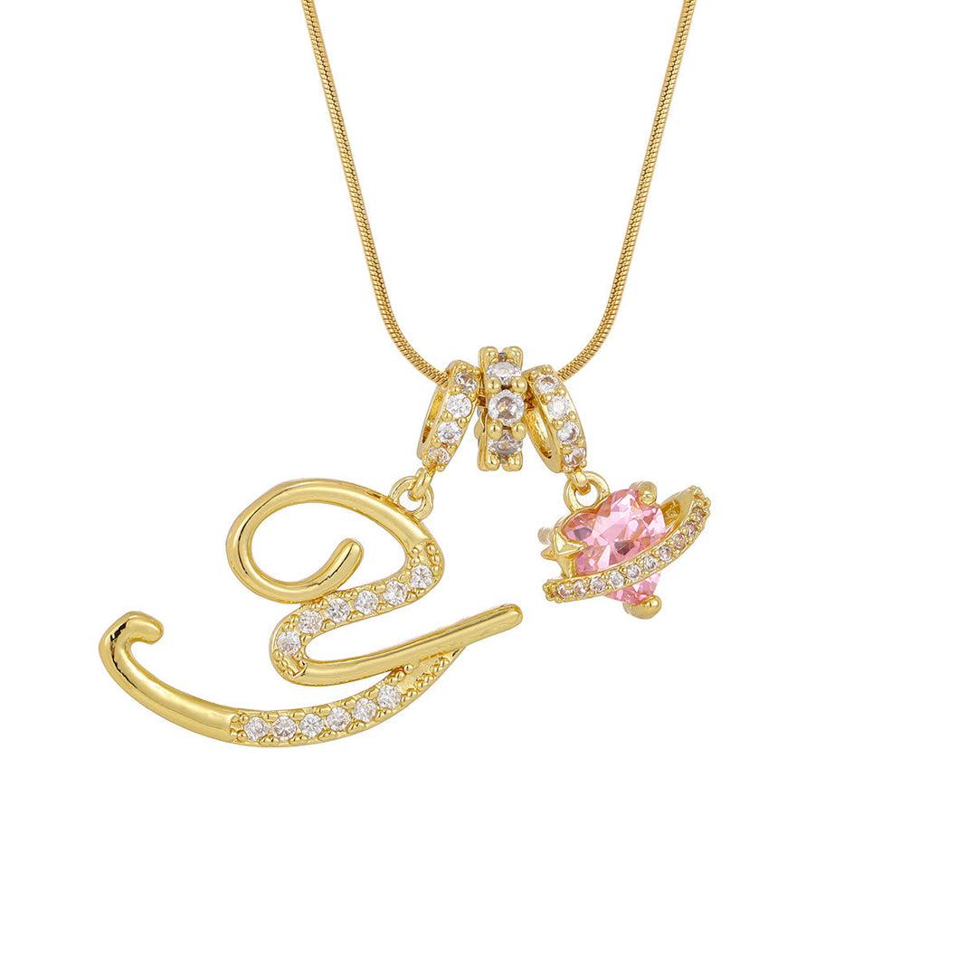 Trendy Dopamine Style Letter Pink Heart Charm Necklace - Y - Golden - image 26