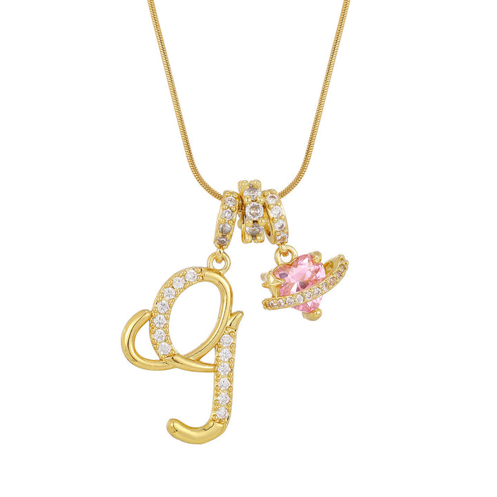Trendy Dopamine Style Letter Pink Heart Charm Necklace - G - Golden - image 9
