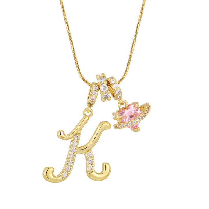 Trendy Dopamine Style Letter Pink Heart Charm Necklace - K - Golden - image 0