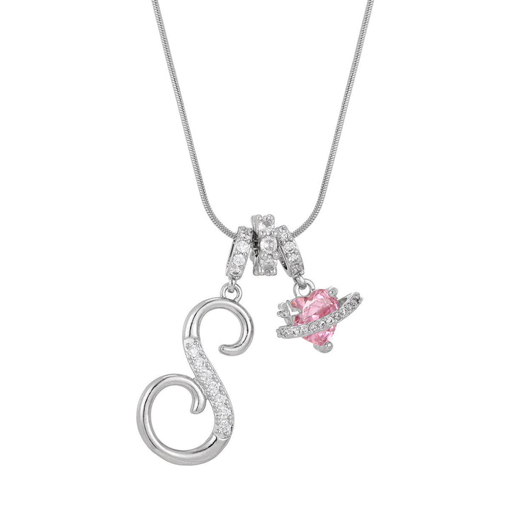 Trendy Dopamine Style Letter Pink Heart Charm Necklace - S - Silver - image 46