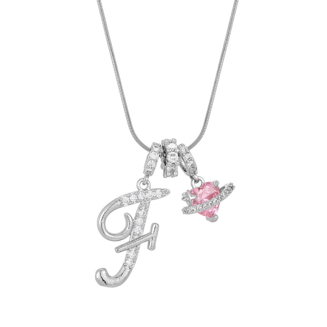 Trendy Dopamine Style Letter Pink Heart Charm Necklace - F - Silver - image 34