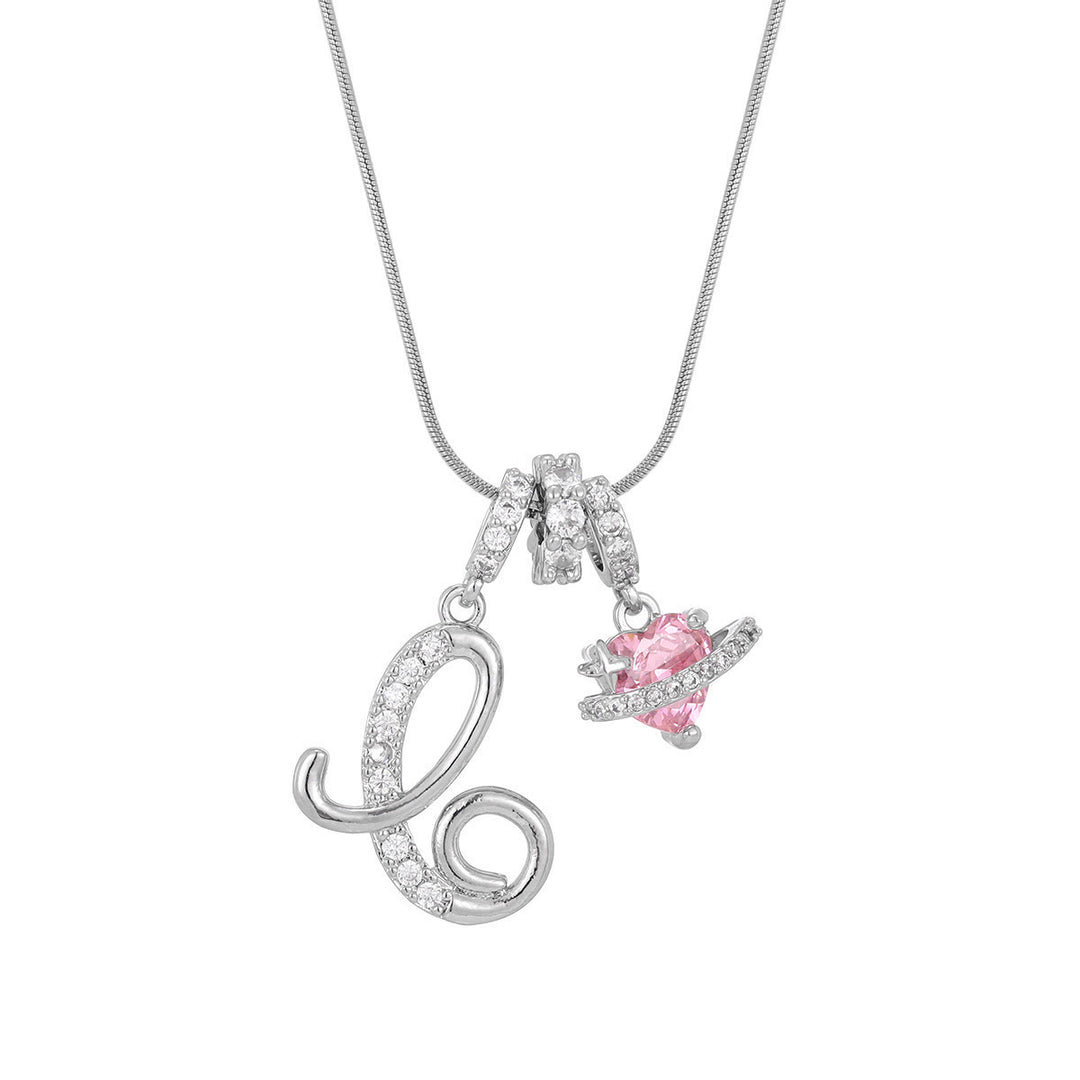 Trendy Dopamine Style Letter Pink Heart Charm Necklace - C - Silver - image 31