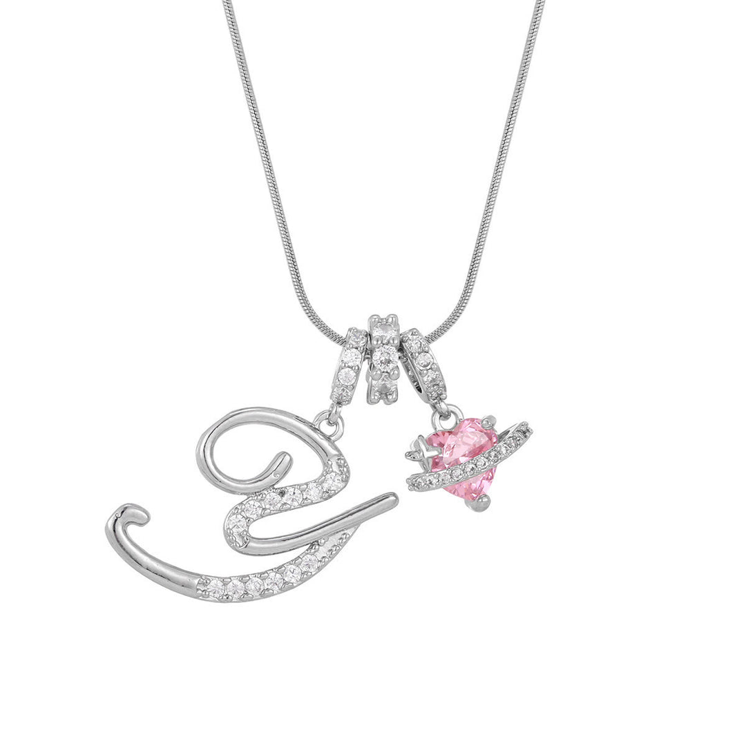 Trendy Dopamine Style Letter Pink Heart Charm Necklace - Y - Silver - image 52