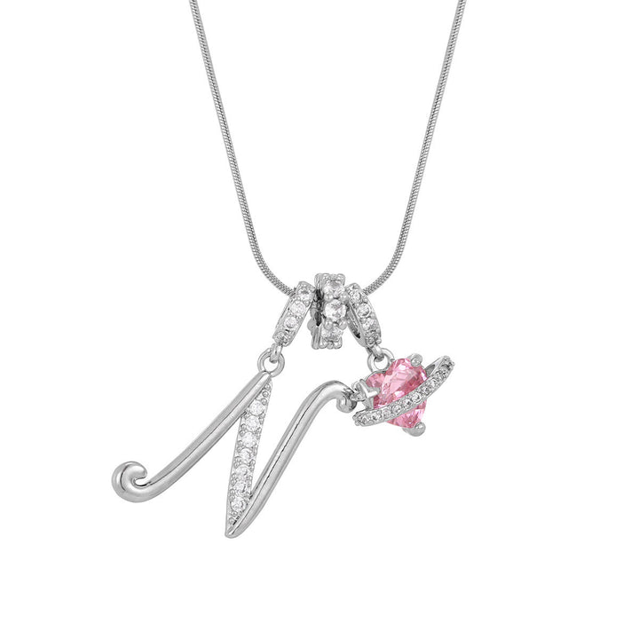 Trendy Dopamine Style Letter Pink Heart Charm Necklace - N - Silver - image 41