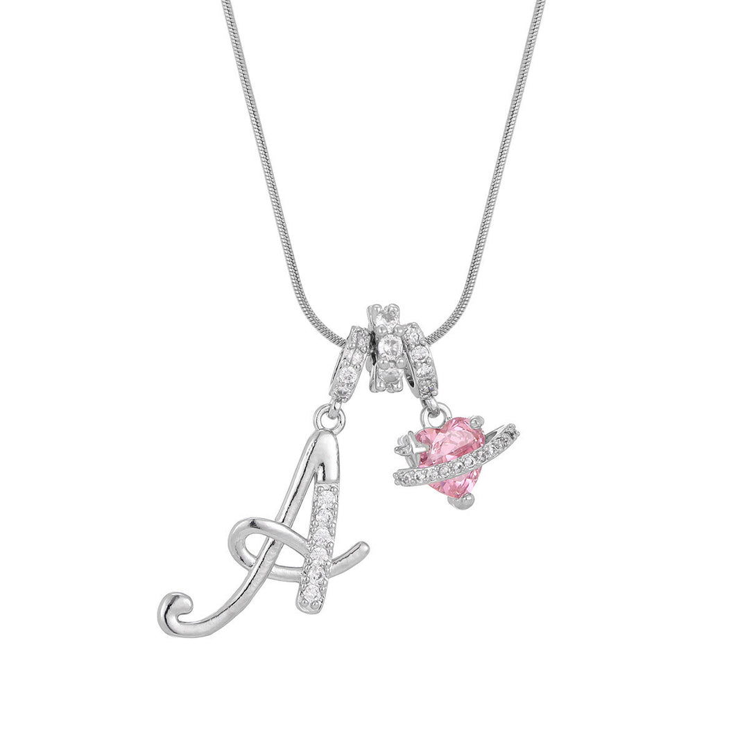 Trendy Dopamine Style Letter Pink Heart Charm Necklace - A - Silver - image 29