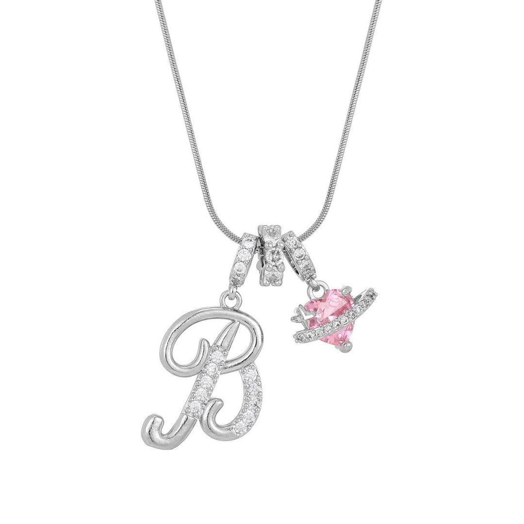 Trendy Dopamine Style Letter Pink Heart Charm Necklace - B - Silver - image 30