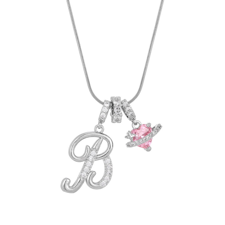 Trendy Dopamine Style Letter Pink Heart Charm Necklace - B - Silver - image 30