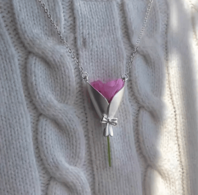 Creative Flower Bouquet Design Pendant Wearable Necklace - Silver - image 0