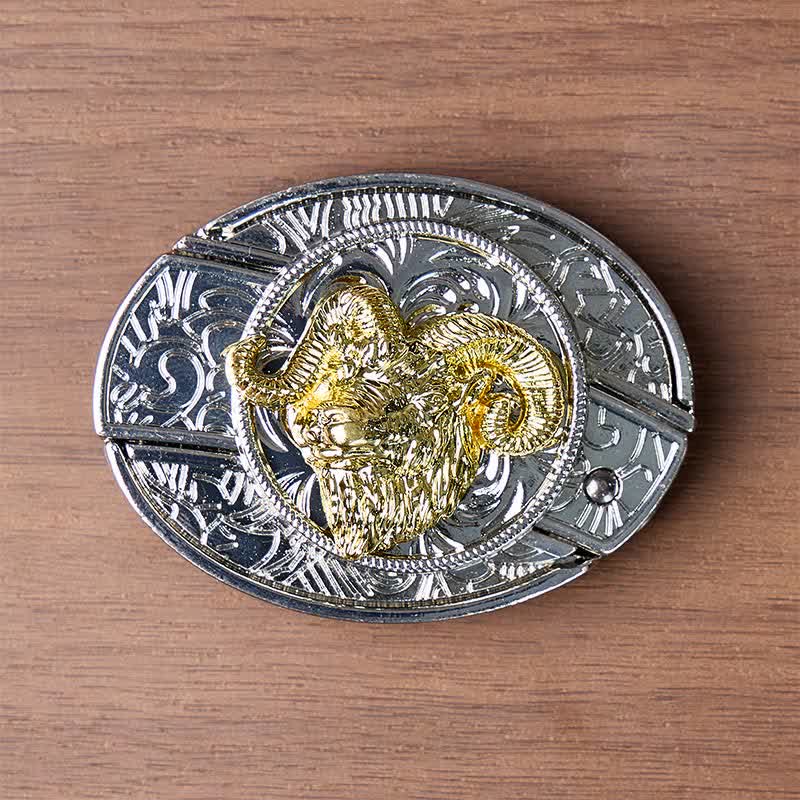 Silver & Gold Ram Skull Head DIY Hidden Folding Knife Buckle Leather Belt - image 9