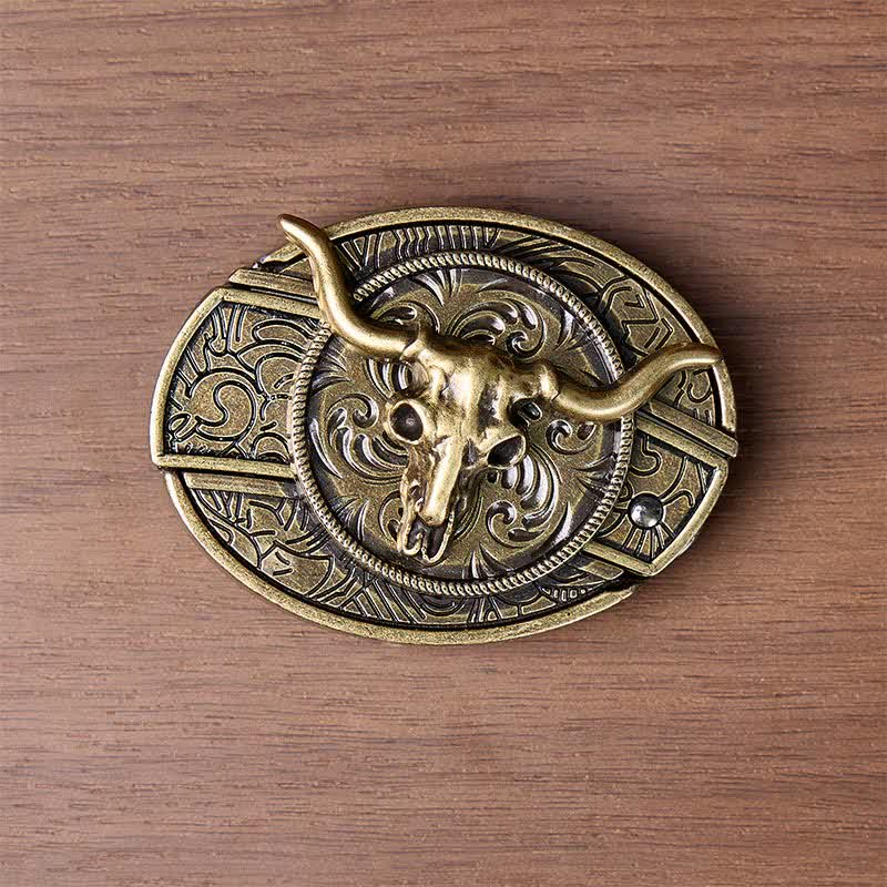 Rustic West Longhorn DIY Hidden Folding Knife Buckle Leather Belt - image 9