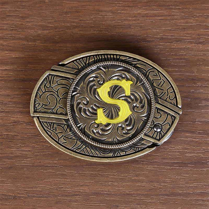 Antique Bronze Initial Letter DIY Hidden Knife Buckle Leather Belt - S - Without Belt - image 27