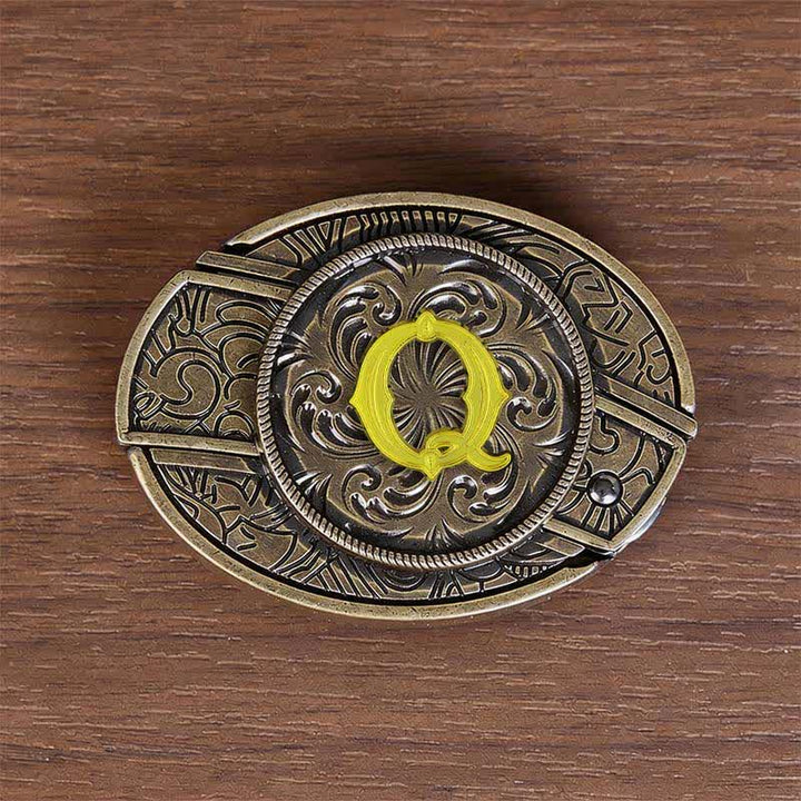 Antique Bronze Initial Letter DIY Hidden Knife Buckle Leather Belt - Q - Without Belt - image 25